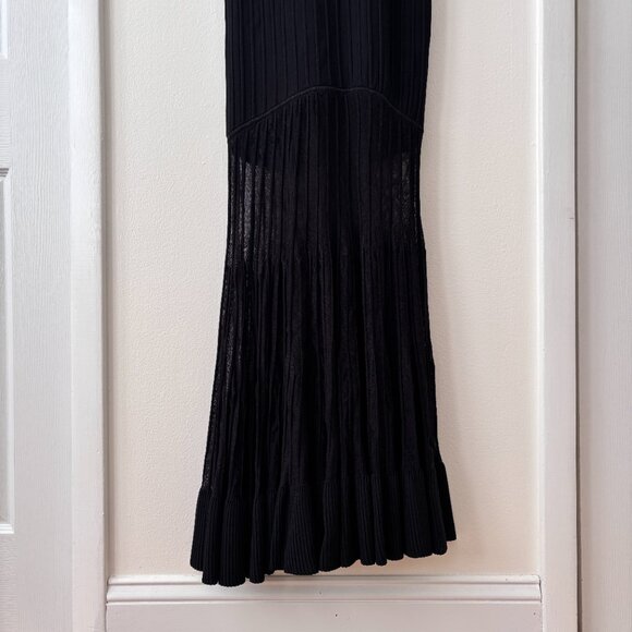 Hervé Léger Sheer Fluted Black Striped Stretch Knit Gown - Picture 9 of 12